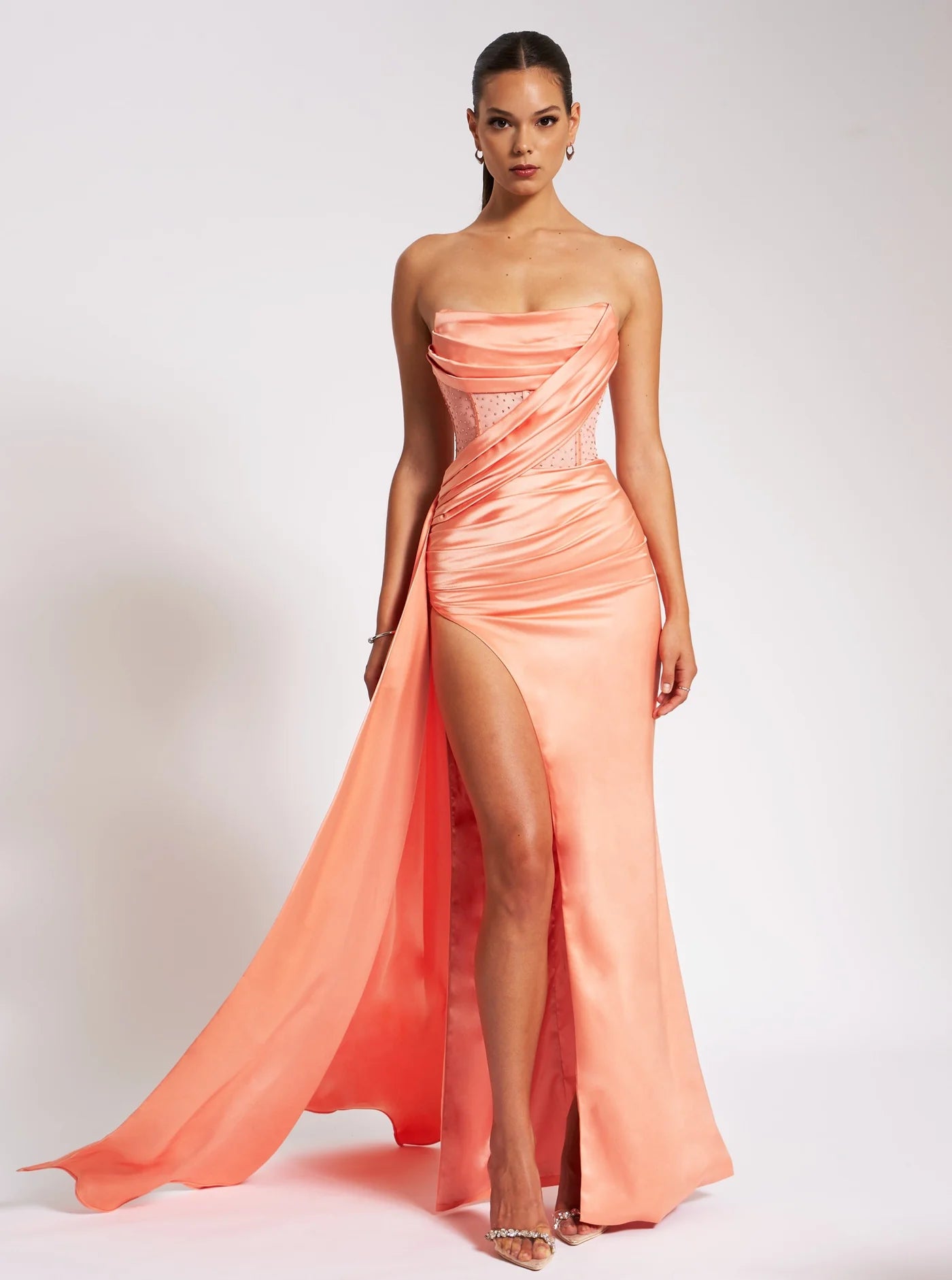 Miss Circle Crystallised Corset Gown Coral